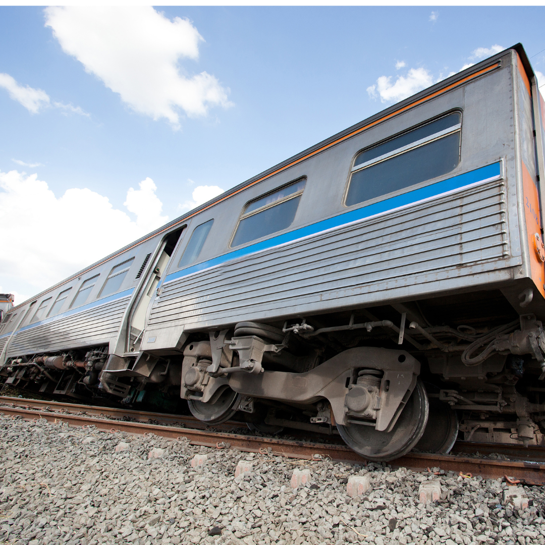 A derailed passenger train.